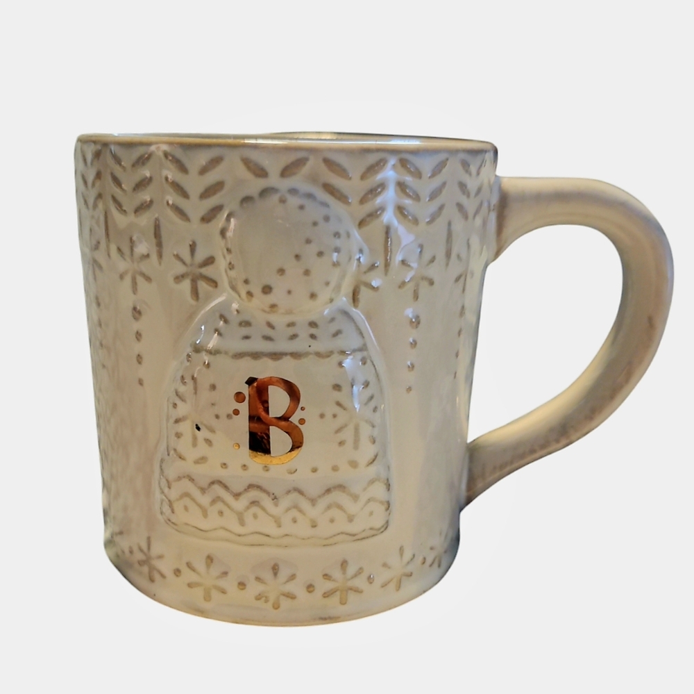 Anthropologie Winter Ceramic Coffee Mug with‎ Initial B